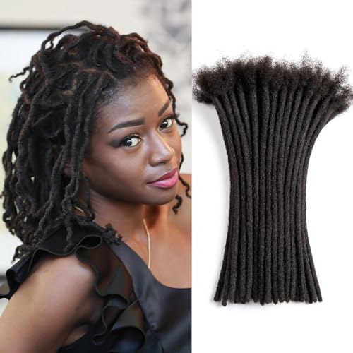 Originea Dreadlock Extensions Human Hair for Man/Women Full Head Handmade 0.8cm Thickness Can Be Dyed and Bleached Dreadlocks Bulk Permanent Loc Extensions (14 Inch 30 Strands, 1B# 0.4cm)