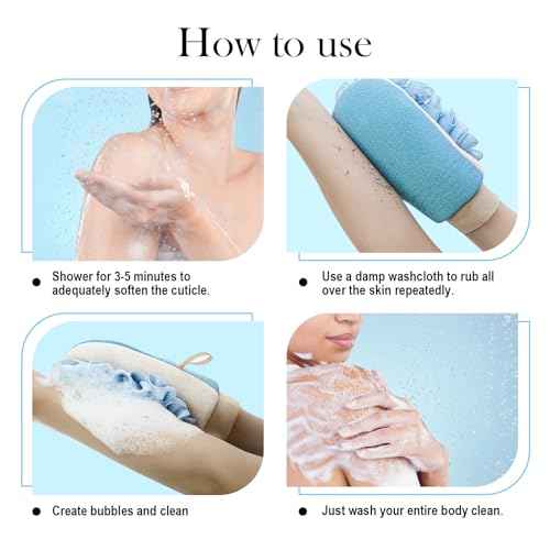 ?Dual-Function Exfoliating Glove for Shower- Body Scrubber & Shower Loofah 2-in-1 - Korean Exfoliating Mitt for Remover Dead Skin and Keratosis - Smooth Skin - Blue (1-Pack)
