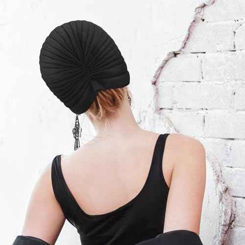 Stretchy Polyester Turbans for Women Knot Chemo Cap for Cancer Pleated Headwear Beanie Twisted Head Wrap Hair Loss Hat