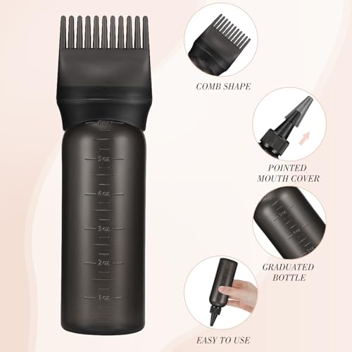 Pimoys Hair Oil Applicator Bottles Dye Brush for Women Scalp, Hair Color Products Things with Root Comb Hair Dye Tools, Black 2 Pack