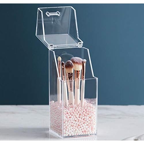 Square Acrylic Cosmetic Brush Organizer with Dustproof Lid, Clear, 9x9x21cm/3.5x3.5x8.3inch, 1pcs, Makeup Storage, Jewellery Storage Container