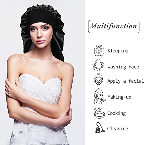 4 Pieces Extra Large Satin Sleep Cap for Long Hair,Long Dreadlock Night Sleep Bonnet for Women