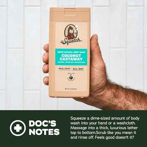 Dr. Squatch NEW Body Wash for Men with Nourishing, Natural Ingredients | No Paraben, Phthalate, Sulfate | All Day Moisture | Long Lasting Scent | Coconut Castaway & Wood Barrel Bourbon (14 oz, 2-Pack)