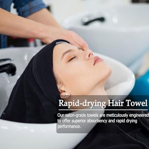 6 Pack Black Salon Towels, Super Soft and Absorbent Microfiber Hair Towel for Salon, Bath, Spa, Pool and Home, 27 inch X 16 inch, Black