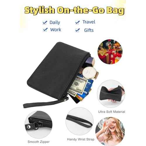 2 Pack Small Zipper Pouch Mini Makeup Bag for Purse Lipstick Cosmetic Travel Make Up Organizer for Women Essentials, Car Change Coin Holder 4.5 x 6.5 Clutch Stadium Approved Wristlet, Black