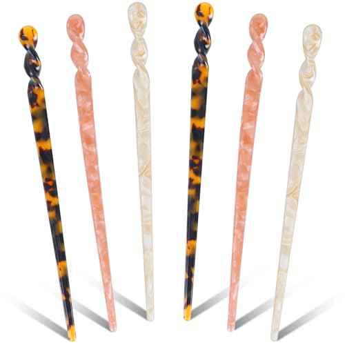 6Pcs Mabor Hairstyle Accessories for Women - Tortoise Shell Print Hairpins, Color Chopsticks for Vintage Long Hair Styling