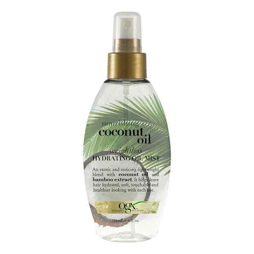 OGX Nourishing + Coconut Oil Weightless Hydrating Oil Hair Mist, Lightweight Leave-In Hair Treatment with Coconut Oil & Bamboo Extract, Paraben & Sulfate Surfactant-Free, 4 Fl Oz