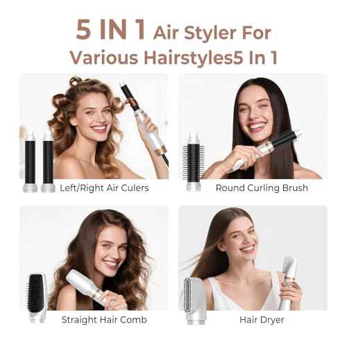 5 in 1 Hair Dryer Brush Set, Blow Dryer Brush with Air Style Wrap Hair Styler, Negative Ionic Magic Style Set, Detachable Air Curler for Volumizer,Straightener,Drying