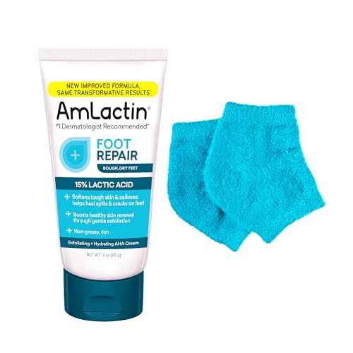 AmLactin Foot Repair Cream with Moisturizing Socks - Therapeutic Foot Cream for Dry Cracked Heels and Feet - No-Scrub Exfoliator and Moisturizer with 15% Lactic Acid AHA - 3 oz (Packaging May Vary)?