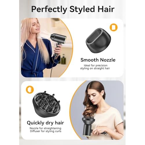 Hair Dryer, 150000RPM Ionic Blow Dryer - Fast Drying, Low Noise, Foldable Portable with Diffuser and Nozzle, Compact Mini for Women and Men, Home and Travel £¨Black£©