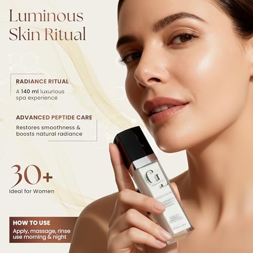 C?leste Lumi?re¢ç GlycoPeptide Radiance Cleanser - Daily Hydrating Exfoliating Face Wash with Anti-aging Peptides, Glycolic Acid, AHAs, Vitamin C & E - Luxury Skincare Gift for Her 4.73 fl oz/140 ml