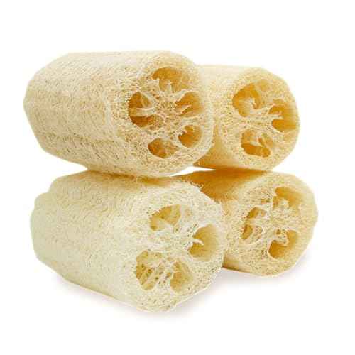 4" Natural Loofah Exfoliating Body Sponge Scrubber, Plant-Based Organic Loofa Luffa for Men & Women Skin Care Bath Shower Cleaning Back & Fac, Natural Sponges for Dishes, Pack of 4