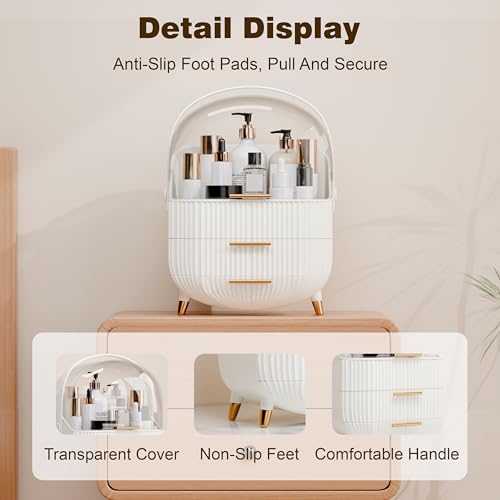 Makeup Organizers and Storage, Make up Organizer for Vanity Cosmetics Skincare Organizers With Lid and Drawers Display Cases for Countertop£¨White£©
