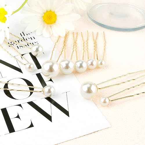 18 Pieces Wedding Pearl Hair Pins, U Pearl Shaped Hair Accessories for Brides Bridesmaids Women, Gold