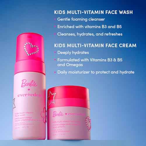 Evereden Barbie Limited Edition Kids Happy Face Duo + Exclusive Accessories | Multi-Vitamin Face Wash & Cream Set with Stickers + Bracelets | Clean Skin Care for 3+ | Barbie Gift Box for Kids