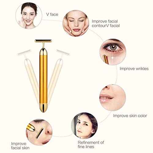 Beauty Bar 24k Gold Skin Care Face Massager Roller, 2 in 1 Electric 3D Roller and T Shape Energy Beauty Bar for Face Lift and Skin Tightening