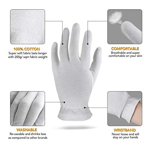 XXL Extra Extra Large 5 Pairs 100% Premium Cotton Gloves for Dry Hands | Moisturizing Overnight Gloves for Eczema, Psoriasis & Skin Spa Treatment for Women & Men | Free Laundry Bag