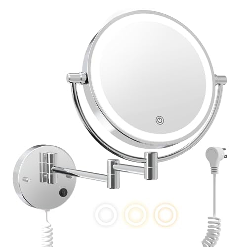 FASCINATE Upgraded Wall Mounted Makeup Mirror with Lights, Super Large Double Sided 1X/10X Magnifying Mirror for Bathroom, 360¡Æ Swivel Extendable Plug Touch Sensor Vanity Mirror
