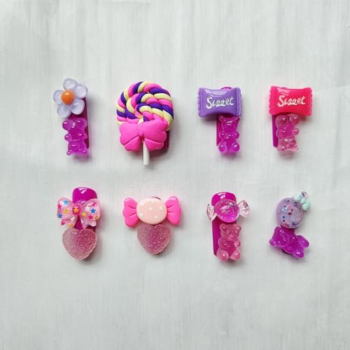 24Pcs Purple Press on Nails Christmas Kawaii Fake Nails Long Square False Nails with 3D Christmas Candy Design Cute Bear Patterns Acrylic Nails Jelly Press on Nails for Women and Girls Xmas Manicure