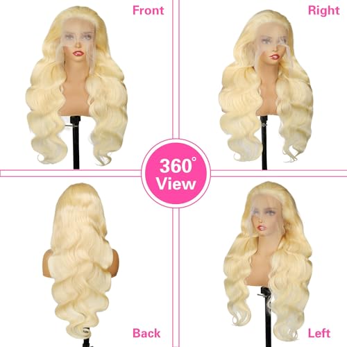 613 13x6 Lace Front Wig Human Hair 200 Density Body Wave Blonde Lace Front Wigs Human Hair 28 Inch Full & Thick 613 HD Lace Frontal Wig Pre Plucked with Baby Hair for Women.