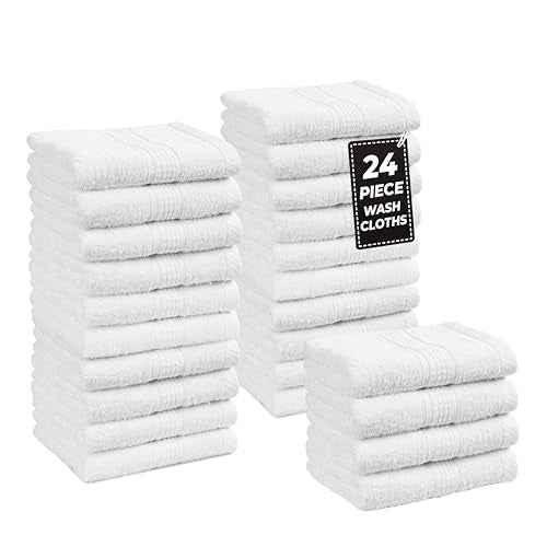 LANE LINEN 100% Cotton Washcloths 24 Pack - Spa & Salon Quality Face Towels - Ring Spun, Soft & Absorbent Wash Cloth Rags for Body, Beauty, Home, Gym - Fingertip Towels - 13"x13", White Washcloths