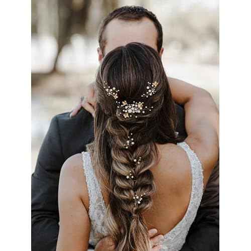SWEETV Bridal Wedding Hair Accessories Set of 7, Pearl Wedding Hair Comb Rhinestone HairPins Leaf HairPieces Elegant Bridal Headpieces Accessories for Brides Bridesmaids Women Girls