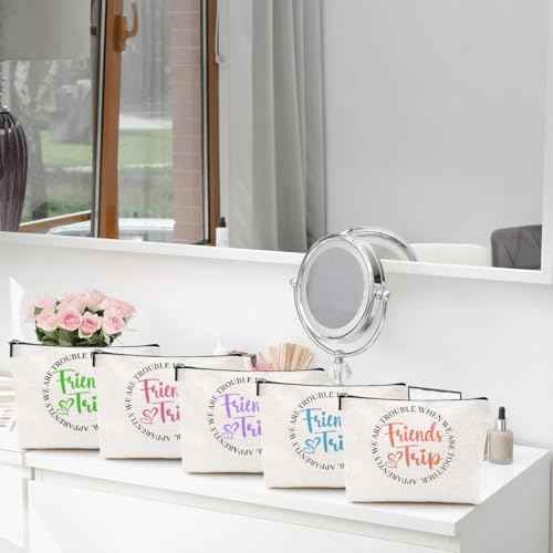 5 Pcs Girls Trip Gifts Girls Weekend 2025 Makeup Bag Friends Trip Gifts Favors Summer Gifts Cosmetic Bag Toiletry Bag Zipper Pouch Weekender Bags for Women Girl Friendship Bachelorette Party Birthday