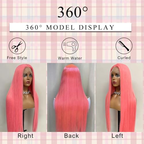 Pink Lace Front Wig Human Hair 24 Inch 13x4 Cotton Candy Straight HD Lace Frontal Wig Pre Plucked With Baby Hair Bubblegum Lace Closure 180 Density for Women