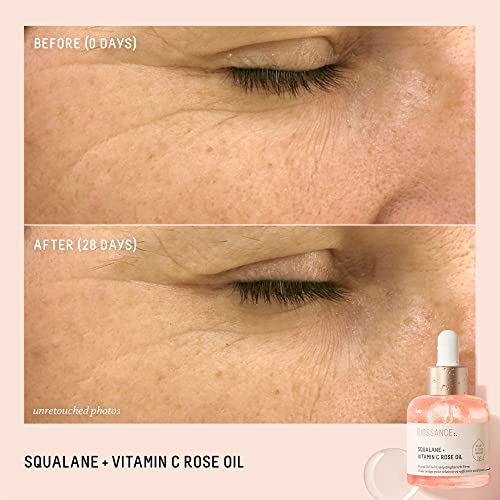 BIOSSANCE Squalane + Vitamin C Rose Advanced Facial Oil - Brightening, Firming, and Hydrating Serum for All Skin Types - Chios Crystal Oil, Damascus Rose Extract & Squalane for Radiance