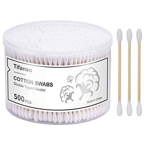 tifanso 500 Count Cotton Swabs, Natural Double Round Strong Wooden Cotton Tip Sticks Buds for Ears, Cruelty-Free Ear Swabs with Storage Box