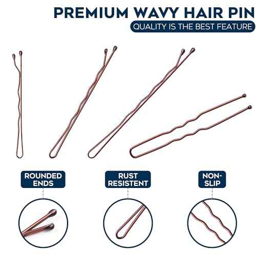 300 Pack Brown Bobby Pins Set by Luxurecourt, 3 Assorted Sizes of Large and Small Premium Bobby Pins + Regular Size U Shaped Hair Pins for Buns, Updo Style - Nonslip with Rounded Ends.