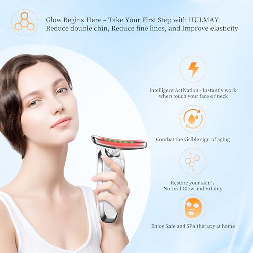 Red Light Therapy for Face and Neck, Facial & Neck Massager Tool, Face Lift, Reduce Fine Lines & Double Chin, Neck Tightening, True Beauty Glow Facial Massager - at Home Skin Care Sculpting Tool