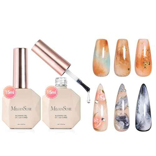 MelodySusie 2PCS Clear Blooming Gel for Nail Design, Marble Watercolor UV Gel Nail Polish, Spreading Effect Sheer Painting Gel Nail Art Supplies, Nail Salon Manicure at Home for Women, 0.53 Fl Oz