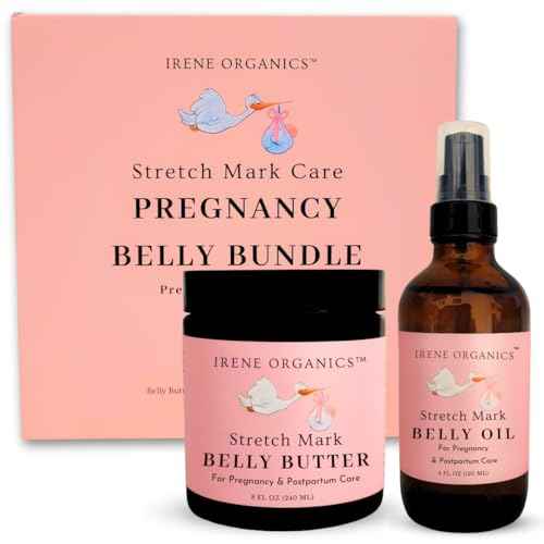 Belly Bundle by Irene Organics - Organic Belly Butter and Oil for Pregnancy Stretch Mark Prevention and Treatment - Award Winning Skincare For Pregnancy and Postpartum - Mother's Day Gift Set (Large)
