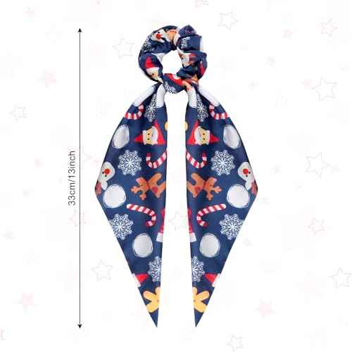 5Pcs Christmas Pattern Hair Scarf Scrunchies Elastic Hair Ribbon Ties for Woman Girls Holiday Hair Scarves Ponytail Holders Accessories