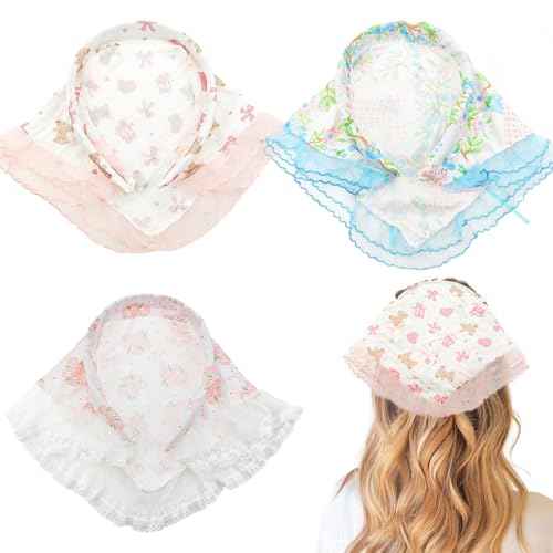 3 Pack Floral Lace Headband for Women, Non-Slip Hair Soft Head Coverings Boho Triangle Bandana Turban for Hair Styling
