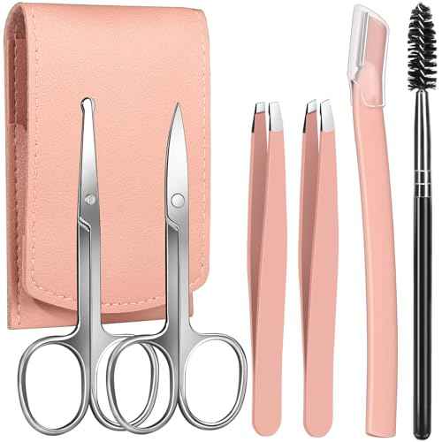 FANDAMEI Eyebrow Kit with Leather Case - Eyebrow Scissors, Tweezers, Razor, Brush for Women & Men - Facial Hair & Ingrown Hair Removal