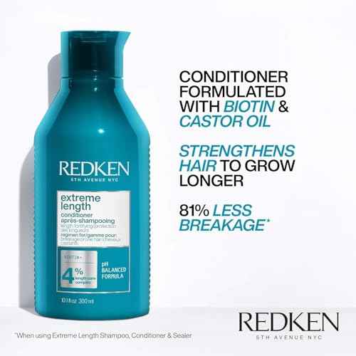 Redken Extreme Length Biotin Conditioner For Longer Hair ? Promotes Healthy Hair Growth, Strengthens & Detangles Damaged Hair, Infused With Biotin & Castor Oil?