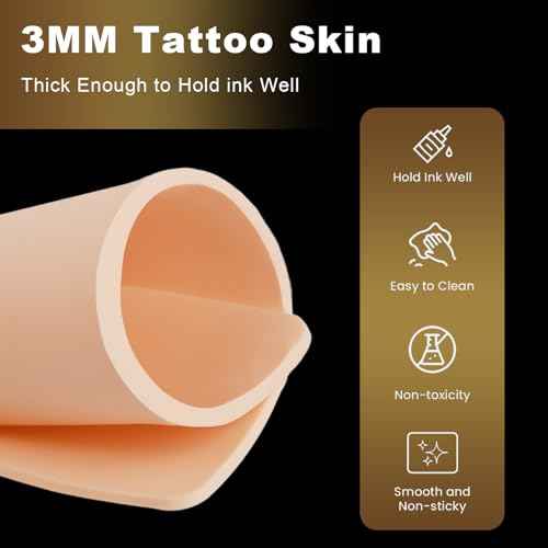 Professional Tattoo Practice Kit for Beginners: 67 Pcs Realistic Training Set with 5x 3MM Thickened Fake Skin, Transfer Paper, Dental Bibs & Ink Caps - Master Depth Control Safely at Home