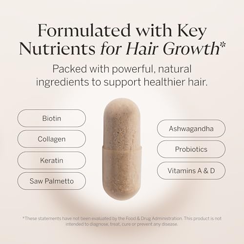 Happy Head Hair Growth Supplement for Men and Women ? Thicker, Fuller Hair with Saw Palmetto, Ashwagandha, Biotin, Collagen, Keratin, Probiotics & Vitamins A & D ? One Month Supply ? 60/ct