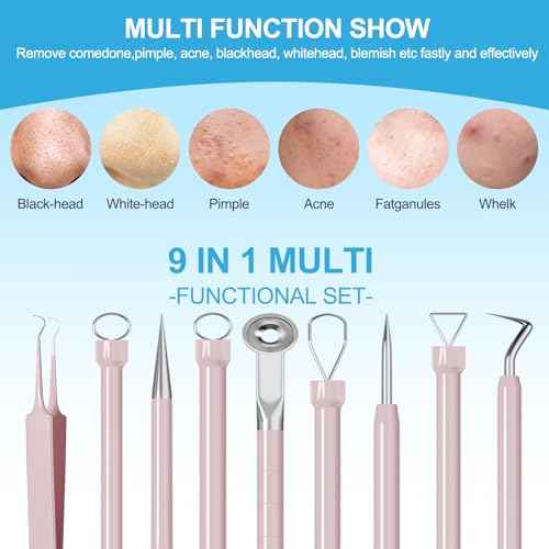 Pimple Popper Tool Kit Blackhead Remover Tools (5 Piece Kit), Professional Stainless Black Head Remover for face, Risk Free Treatment Pimple Extractor with Tweezers