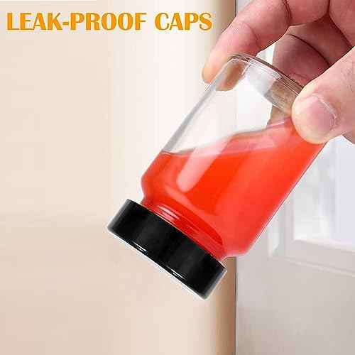 2 oz Small Clear Glass Bottles with Lids - 6Pcs Wide Mouth Shot Bottles with Caps for Ginger Shots, Juice, Potion, Liquids, Whiskey - Mini Travel Bottles with Funnels, Stickers