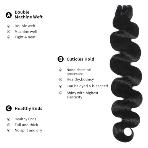 15A Raw Human Hair Bundles Body Wave Human Hair,Triple Lifespan Indian Virgin Hair,No Tangle Shedding,Multiple Washes Keep Texture Silky Soft (1 Bundle Natural Color, 18 Inch)
