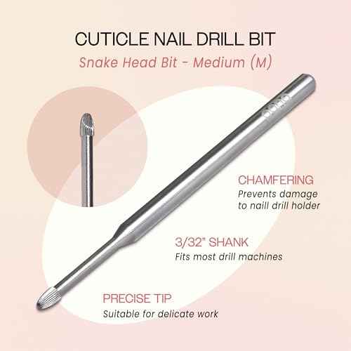 PANA 3/32" Carbide Cuticle Nail Drill Bit for Cuticle Cleaning, Dead Skin Removal, Gel Polish & Acrylic Removal, Under Nail Cleaner, Nail Salon, Manicure Tools (Snake Head - Silver, Medium)