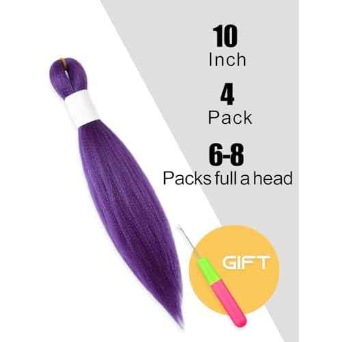 Purple Braiding Hair 12 Inch Pre Stretched Hair Long Straight Crochet Braids Yaki Texture Synthetic Fiber 4 Packs (Dark Purple)