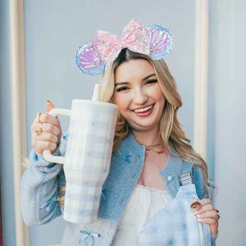JIAHANG Mermaid Mouse Ears Headband with Sequin Bow, Seashell Hair Band Party Decoration Headwear for Women Girls