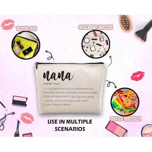 Nana Gifts Cosmetic Bag, Mothers Day Birthday Gifts for Mimi Gigi Grandma Gifts from Grandkids Makeup Bag for Purse, Thanksgiving Christmas Gifts for Nana Definition Travel Toiletry Bag