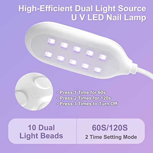 Saviland Goose Neck U V Nail Lamp: Flash Cure LED Nail Lamp 360¡Æ Rotatable Hands-Free 2-in-1 Gel Polish Curing Nail Lights with Nail Brush Holder Nail Art Nail Salon Manicure Home DIY
