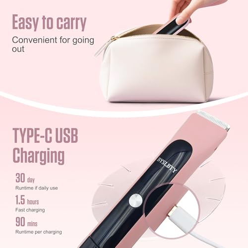 2 in 1 Bikini Trimmer for Women Dual Head Electric Shaver,IPX7 Waterproof Wet & Dry, Painless Shaver for Body Face Private Area Pink