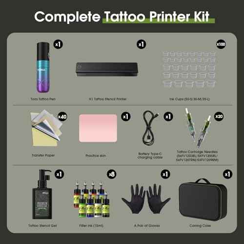 Filter Tattoo Printer Kit - Stencil Printer Machine with Tattoo Gun, 20Pcs Tattoo Cartridge Needles, 40Pcs Transfer Paper and 5OZ Stencil Gel for Beginners and Artists